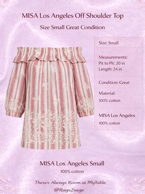 MISA Los Angeles Off Shoulder Blouse Small Boho Striped Embroidered Top